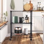 BestOffice | 3-Tier Wire Storage Shelves with Wheels | 23x13x31 | Black | Adjustable Racks | Heavy-Duty Metal Shelf, Holds Upto 170 lbs | No-Tool Assembly | Ideal for Home & Garage Shelving