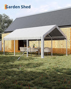 Garvee 12x20 ft Portable Garage, Car Port with 200 g PE Tarp Canopy, with 2 Roll-Up Doors and 4 Windows, for Temporary Paint Booth, Boats&Pickups Shed, and Event Shelter, White