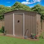 ALAULM 8'x6' Outdoor Storage Shed Outdoor Galvanized Metal Tool Shed with Vents & Sliding Door, Waterproof Garden Shed for Patio,Lawn,Backyard to Store Bikes,Tools-Brown