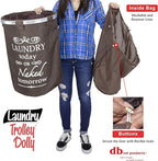 dbest products Laundry Trolley Dolly, Brown Laundry Bag Hamper Basket cart with wheels sorter