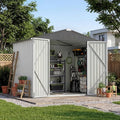 Devoko 8 x 6 FT Metal Storage Shed with Floor Frame Waterproof Garden Tool Shed with Lockable Door, Outdoor Shed Storage House for Backyard Patio Lawn, White