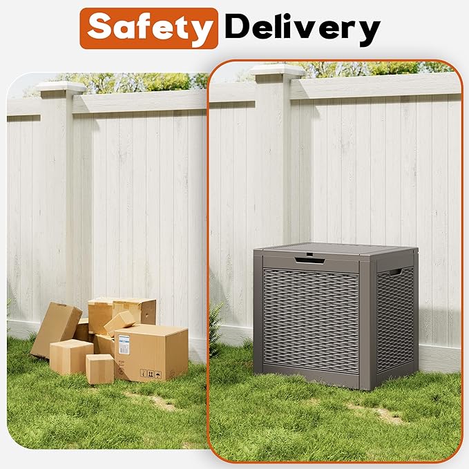 Outdoor Storage Box, Resin Deck Boxes Indoor and outdoor, Waterproof Storage Box Lockable Lid (Grey,32 Gallon)