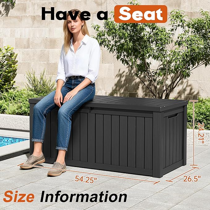 Outdoor Storage Box, Resin Deck Boxes Indoor and outdoor, Waterproof Storage Box Lockable Lid (Black,150 Gallon)