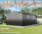 AMERLIFE 13x21x8 FT Outdoor Metal Garage Shed, Extra Large Storage Shed with Double Hinged Doors, 4 Windows, Heavy Duty Carport for Cars, Boats, Trucks and Equipment Storage, Dark Gray