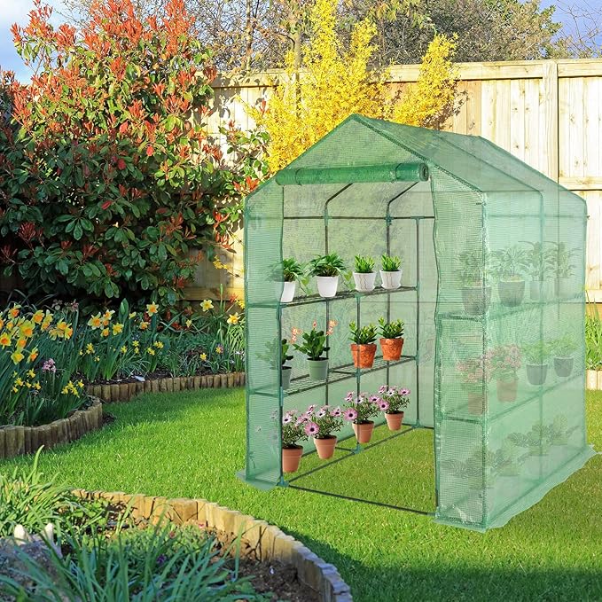Greenhouse for Outdoors,Walk in Plant Greenhouses with Shelves,Heavy Duty with Durable PE Cover,Plant Stands Portable Green House for Garden Plants