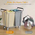 Large laundry hamper with Wheels, 2 Bag 360L Big Rolling Laundry Basket Sorter Cart, Extra Large Laundry Clothes Hamper, Heavy Duty Laundry Basket Organizer for Laundry Room,Bathroom