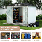 6x8 ft Metal Storage Shed, Outdoor Garden Tool Shed with Lockable Doors & Sloped Roof, Rustproof Galvanized Steel Shed for Backyard, Patio, Lawn White