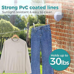 JS HANGER Retractable Clothesline Outdoor Indoor Laundry Line - 49 FT / 15M Single Lines Heavy Duty Wall Mounted Washing Line, Grey Portable Clothes Drying Line with 24pcs Free Pegs