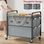 Tajsoon 350L Extra Large Laundry Cart 6 Section, Heavy Duty Laundry Sorter with Lockable Wheels, Laundry Basket with Sturdy Metal Frame, Leather Patchwork Laundry Separated with Removable Bags, Grey