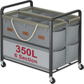 Tajsoon 350L Extra Large Laundry Cart 6 Section, Heavy Duty Laundry Sorter with Lockable Wheels, Laundry Basket with Sturdy Metal Frame, Leather Patchwork Laundry Separated with Removable Bags, Grey