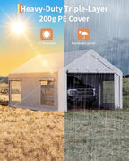 Garvee 12x20 ft Portable Garage, Car Port with 200 g PE Tarp Canopy, with 2 Roll-Up Doors and 4 Windows, for Temporary Paint Booth, Boats&Pickups Shed, and Event Shelter, White