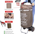 dbest products Laundry Trolley Dolly, Brown Laundry Bag Hamper Basket cart with wheels sorter