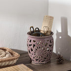 Farmhouse Kitchen Utensil Holder for Kitchen Counter, Ceramic Large Cooking Utensil Crock with Cork Mat, Decorative Rustic Utensil Organizer for Countertop, Spatula, Antique Purple