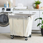 Household Essentials Commercial Laundry Cart with Rolling Caster Wheels, Natural Canvas Liner with Black Steel Frame