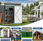 JY QAQA 6x4 FT Metal Outdoor Garden Storage Shed, Waterproof Metal Garden Sheds with Window and Lockable Double Door, Weather Resistant Steel Tool Storage House Shed for Patio, Lawn Dark Gray