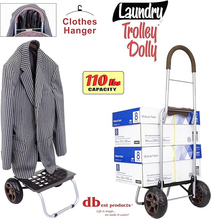 dbest products Laundry Trolley Dolly, Brown Laundry Bag Hamper Basket cart with wheels sorter