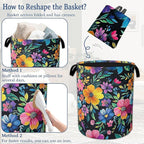 Vintage Spring Floral Laundry Hamper With Handle,Foldable Oxford Cloth Laundry Basket,20.8"x16" Clothes Storage Basket for Laundry Room/Bedroom/Bathroom