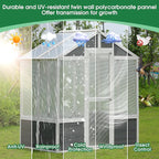 Polycarbonate Greenhouse,Outdoor Wooden Green House, Walk-in Hobby Garden Shed with Front Entry Door,for Patio Backyard Lawn,Plants, White