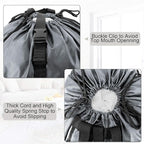 BeeGreen Gray Laundry Backpack w Adjustable Shoulder Straps & Drawstring College Dorm Room Essentials w Handle for Travel Trip Lightweight Durable Laundry Bag Hamper Portable