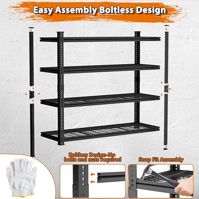 Storage Shelves Heavy Duty 2 PCS, 60"L x 24"W x 60"H Garage Wire Shelving Unit Loads 2640LBS, 4-tier Adjustable Metal Industrial Utility Shelf Rack for Kitchen, Laundry, Pantry, Warehouse, Basement