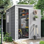 DWVO 5x4ft Resin Outdoor Storage Shed with Floor, Large Waterproof Lockable Storage Shed with Window, Plastic Outside Tool Storage for Garden, Backyard, Patio, Lawn (Gray)