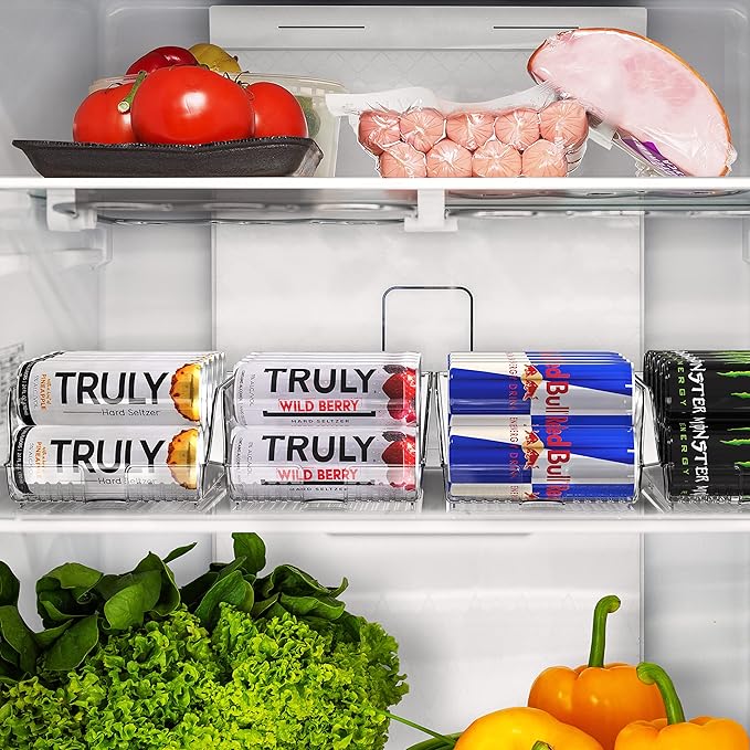 Simple Houseware Tall Skinny Can Organizer and Dispenser for Refrigerator or Pantry, Clear, Set of 2