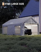 Garvee 12x20 ft Portable Garage, Car Port with 200 g PE Tarp Canopy, with 2 Roll-Up Doors and 4 Windows, for Temporary Paint Booth, Boats&Pickups Shed, and Event Shelter, White