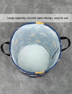 QUEENLALA Large Storage Basket,Laundry Hamper/Bathroom/Home Decor/Collapsible Round Storage Bin,Boys and Girls Hamper/Boxes/Clothing（Round-Yellow Star Astronaut）