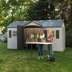 Lifetime Outdoor Storage Shed, 15x8 Ft, Desert Sand, Resin Backyard Tool Shed with Lockable Doors and UV-Protected Panels