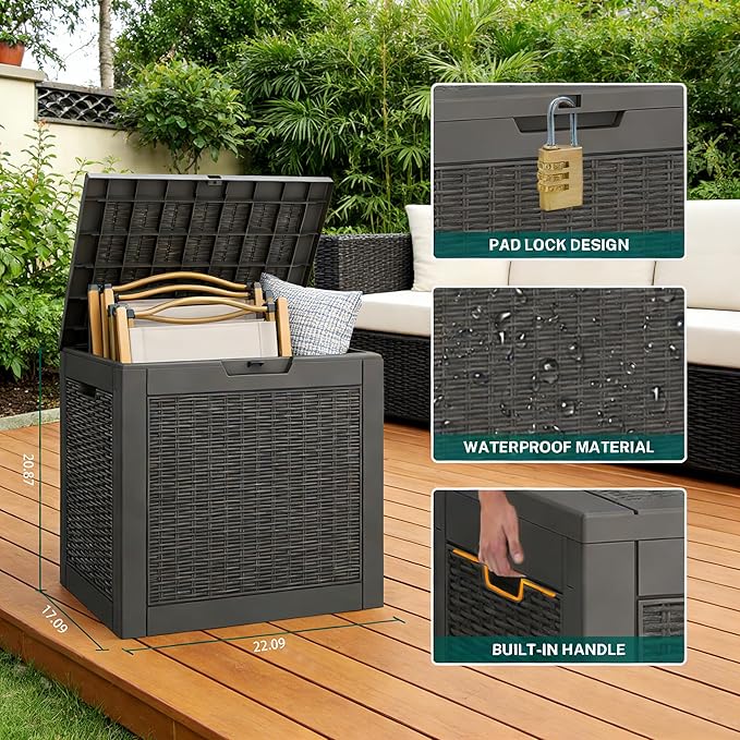 32 Gallon Outdoor Storage Box, Resin Deck Boxes Outdoor Waterproof For Patio Furniture, Garden Tools, Pool Supplies, Lockable And UV Resistant (a Set of 2,Rattan Black)