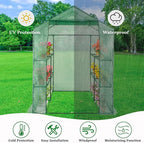 Walk-in Greenhouse with Iron Pipe Steeple, 77H x 56W x 56D inches, Greenhouse for Outdoors with Screen Windows, Green PE Cover, Roll-up Zipper Door, Portable Green House with Shelf Clips