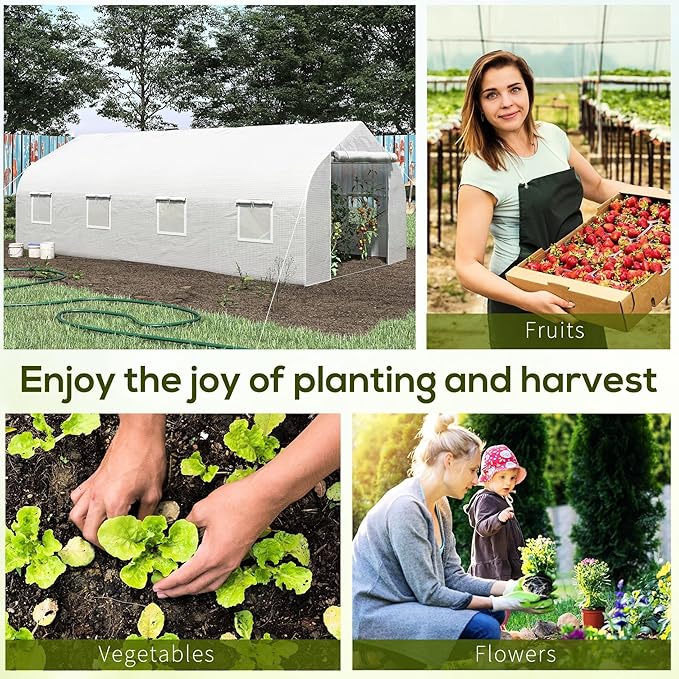 20' X 10' 7' Gardening Hot House, Steel Frame, Zippered Mesh Door, Enhance Plant Care, White Large Walk-in Tunnel Greenhouse, 20'x10'x7', Galvanized 8 Windows,