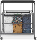 Whitmor Triple Laundry Sorter with Ironing & Folding Table - Rolling Laundry Sorter with Ironing Table - Gunmetal