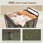 Hoctieon Large Laundry Cart with Wheels, 400L Heavy Duty Laundry Basket Organizer, Rolling Hamper Sorter for Clothes Storage, Industrial Dirty Clothes Hamper for Home & Hotel, Green+Brown
