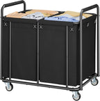 Tajsoon 450L Large Rolling Laundry Hamper with Wheels, 2-Section Commercial Laundry Sorter with Handle, Laundry Basket for Clothes Storage, Laundry Cart for Hotel, Bathroom, Bedroom, Black