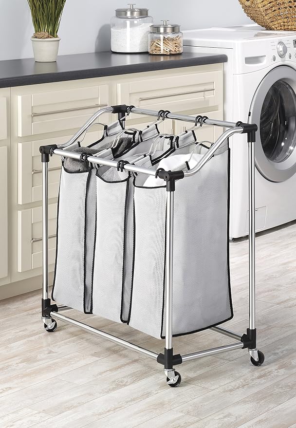 Whitmor Chrome Laundry Sorter with Foam Mesh Bags