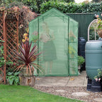 Walk-in Greenhouse with Iron Pipe Steeple, 77H x 56W x 56D inches, Greenhouse for Outdoors with Screen Windows, Green PE Cover, Roll-up Zipper Door, Portable Green House with Shelf Clips