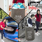 dbest products Bigger Laundry Trolley 360 Rolling Hamper Basket on wheels Bag Cart Large Capacity with Removable Liner for Dirty Clothes Drawstring Cover 4 Swivels, Brown