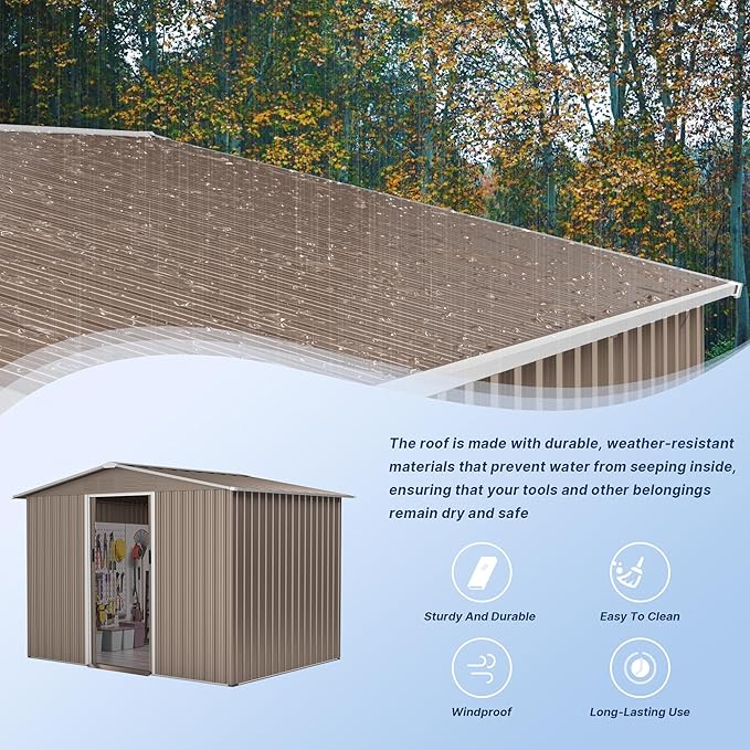 Kullavik 8FT x 6FT Outdoor Storage Shed with Lockable Doors,Waterproof Metal Garden Tool Shed,Galvanized Steel shed for Backyard,Garden,Patio