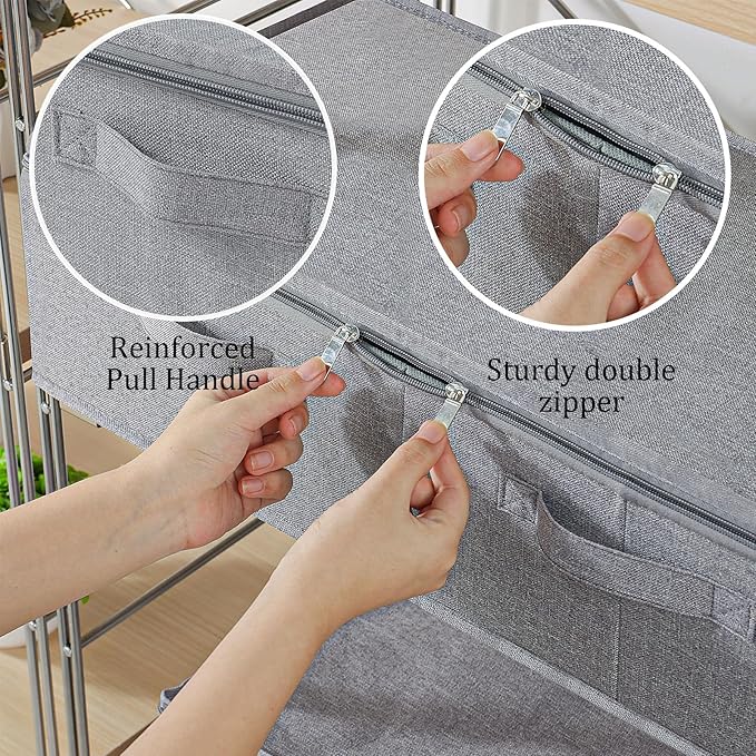 Underbed Storage Bin, Foldable Under Bed Flat Baskets Organizer, Container boxes with Lid for Organizing Clothes, Sheets, Blankets, Comforter, 31.4x15.7x5.9in, Grey, 2 Pack