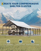 Garvee 12x25 ft Lean-to Metal Carport, Vertical Roof Wall-Mounted Car Port for Snow Shedding, Heavy-Duty 19-Ga. Steel Frame, 107" to 78" Height for Long-Bed Pickup & SUV