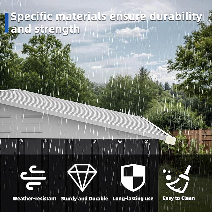JY QAQA 6x4 FT Metal Outdoor Garden Storage Shed, Waterproof Metal Garden Sheds with Window and Lockable Double Door, Weather Resistant Steel Tool Storage House Shed for Patio, Lawn Dark Gray