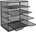 Amazon Basics 5-Tier Mesh Desk Organizer, File Holder, Paper Sorter for Office Supplies, Mail, Documents, 13.6 x 9.5 x 12.8 inches, Black