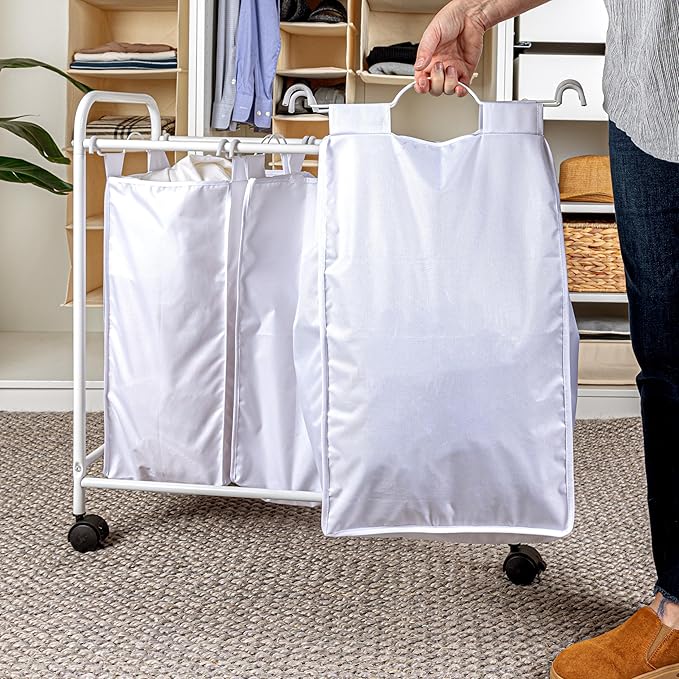 Household Essentials Rolling Triple Laundry Sorter, White