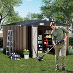 COMHOMA Shed Outdoor Storage Shed Metal,Lockable Doors Tool Sheds with Sloping Roof,Steel Garden Shed with Air Vent for Backyard,Patio,Lawn,Poolside (Brown, 10'x10')
