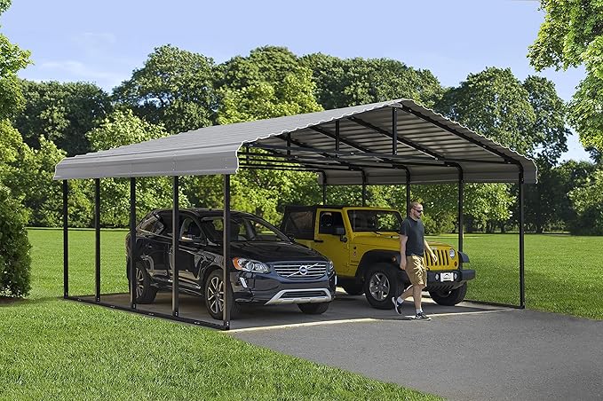 Arrow Carports Galvanized Steel Carport, Double Car Metal Carport Kit, 20' x 20' x 9', Eggshell