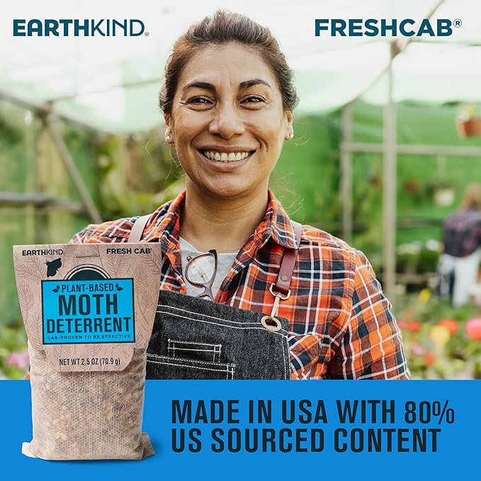 EarthKind Fresh Cab Moth Deterrent - Moth Deterrent for Closet, Pantry & More - DIY Pest Control Pouches for Moths - Cedarwood Oil & Geranium Oil - New Packaging - 4-Pack