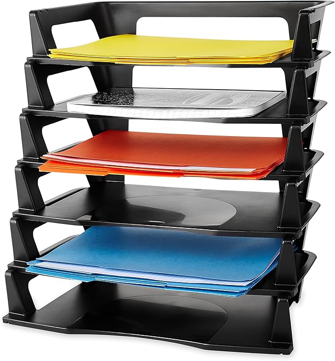 Rubbermaid Regeneration Letter Tray, Six Tier, Plastic, Black (86028)