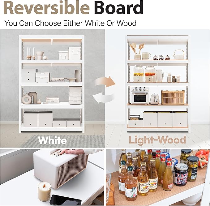 HOMEDANT House 5 Tier Heavy Duty Garage Shelving Adjustable Metal Rack Storage Shelves Standing Shelf Unit Organizers Pantry Closet Office (1, White, 48.1" W x 24.4" D)