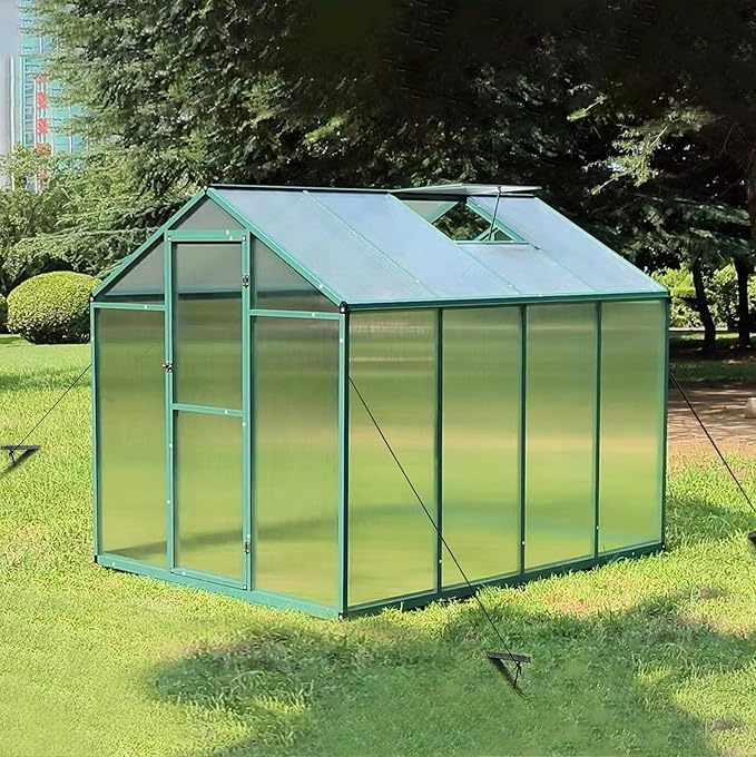 6x8 FT Outdoor Greenhouse, Polycarbonate Greenhouse with Raised Base and Aluminum Frame,Heavy-Duty Walk-in Greenhouses with Air Vent for Patio, Backyard,Lawn (6x8 FT)